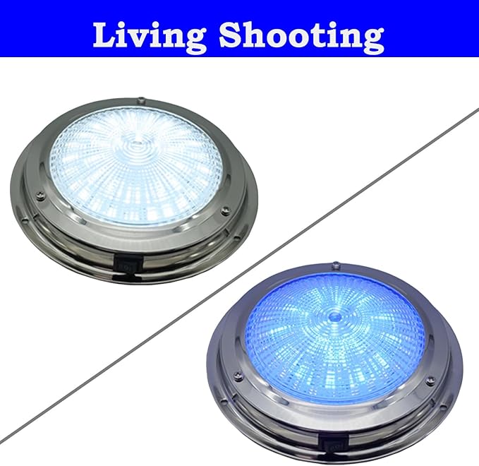 Marine Boat Dome Light, Dual Color 5.5" 12V LED Interior Cabin Lights with Toggle Switch, Stainless Steel Surface Mount (White|Blue)