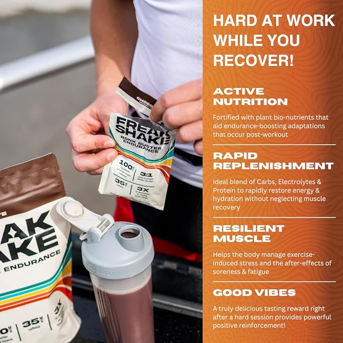 Freak Shake Post-Workout Drink Mix for Endurance Training | Jumpstart Recovery & Adaptation with Epicatechin & Quercetin | Carbs, Electrolytes & Protein | Chocolate (20 Servings)