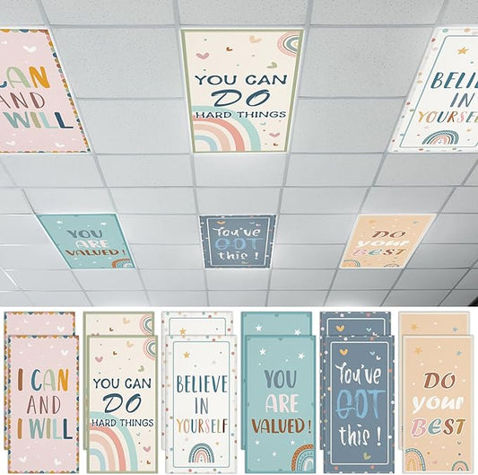 12 Pcs Fluorescent Light Covers with 120 Magnets Decorative for Classroom Ceiling Light 4 x 2 Feet Magnetic Light Covers Filter Easy Install for Office Home Drop Ceiling Supplies(Boho Inspirational)