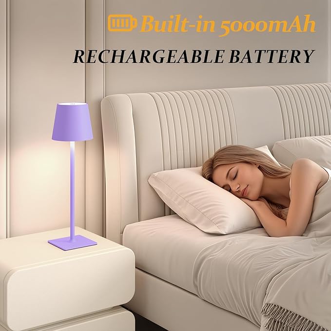 CHLORANTHUS 2 Pack Cordless Table Lamps, 3 Colors Stepless Dimming, 5000mAh Rechargeable Battery LED Desk Lamp for Bedroom/Couple Dinner/Desk/Cafe/Dining Room/Terrace