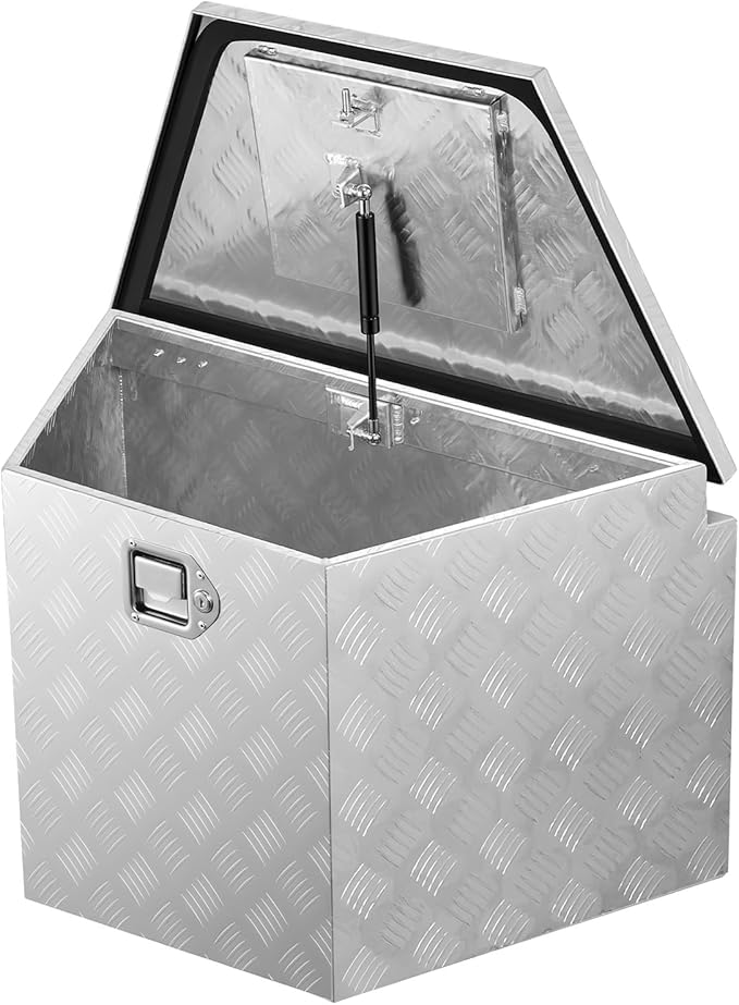 VEVOR Trailer Tongue Box, Heavy Duty Trailer Tongue Tool Box Storage Organizer with Lock & Keys, Utility Tool Chest for Pickup Truck Bed, RV, SUV, Off-Road Vehicle, Aluminum, 29" x 16.1" x 18", Silver