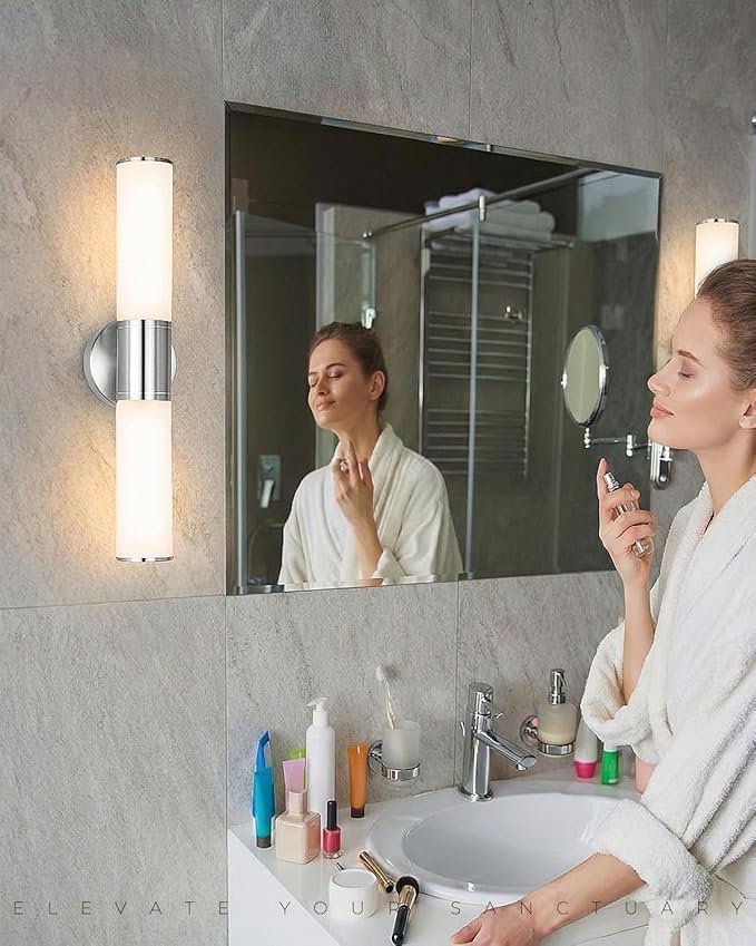 2-Light Bathroom Vanity Lighting Fixture, Brushed Nickel Wall Sconce with Opal White Glass, E26 Stocket Indoor Wall Lamp, Modern Mirror Light. 2 Pack