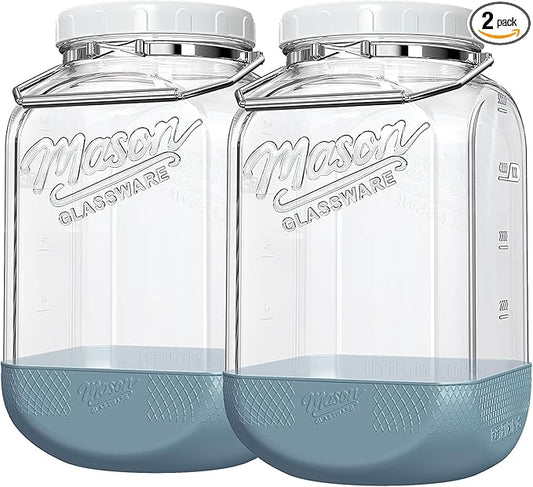 2 Pack 1.5 Gallon Large Glass Jar with Airtight Lid, Wide Mouth Glass Flour Sugar Storage Containers with Scale Marks for Pantry Organizers, Glass Canisters with Heavy-duty Handles & Non-slip Bases