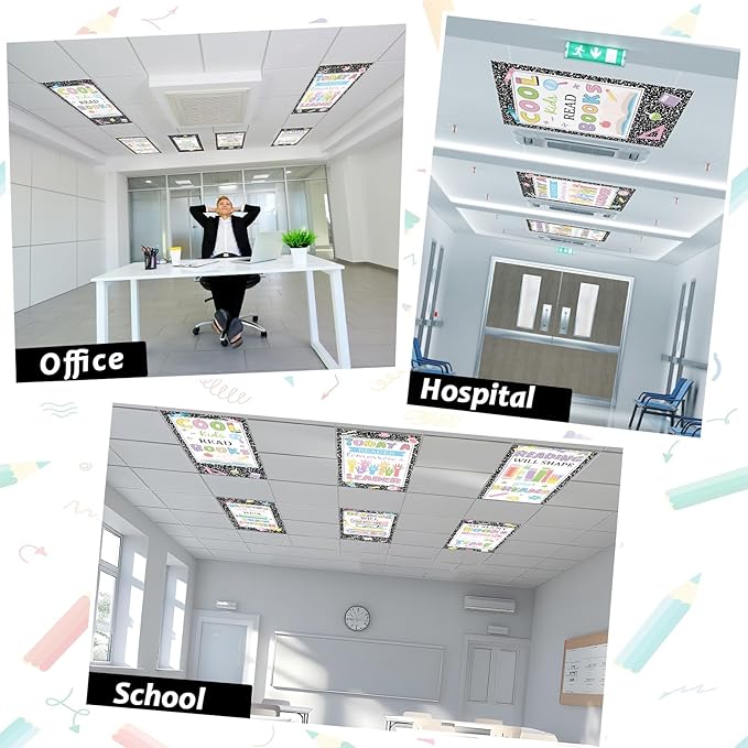 8 Pcs Fluorescent Light Covers with 80 Magnets Decorative for Classroom Ceiling Lights 4 x 2 Ft Magnetic Light Cover Filter Easy Install for Office Hospitals Drop Home Ceiling Supplies (Composition)