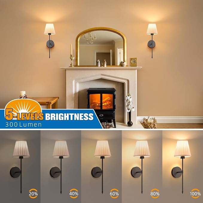 NIORSUN 19.9 inch Battery Operated Wall Sconce Set of 2,Beige Black Rechargeable Wall Lights with 5200mAh Dimmable Bulbs and Remote,9 Colors Wireless Wall Lamps for Bedroom Living Room Decor