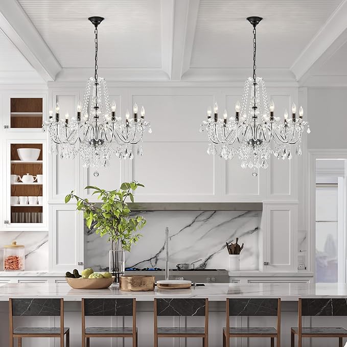 Large Crystal Chandelier, Modern Black Crystal Chandeliers for Dining Room Light Fixture, 10-Lights Large Black Pendant Light Fixtures Luxury Chandelier for Living Room Bedroom Foyer Entryway D26.8''