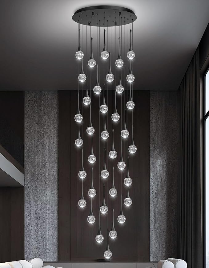 36 Light Modern Glam Crystal Chandelier for High Ceiling LED Dimmable Ceiling Pendant Light Staircase Foyer Enterway Living Room Chandelier Lighting Antique Black