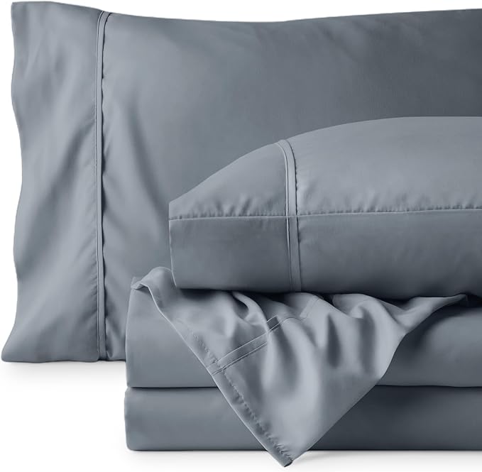 Bare Home Split Head Flex King Sheet Set - 1800 Ultra-Soft Microfiber Bed Sheets - Double Brushed - Deep Pockets - Easy Fit - 4 Piece Set - Bedding Sheets & Pillowcases (Steel Blue)