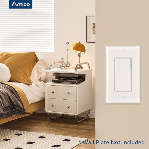 Amico 30 Pack Single Pole Light Switch, UL Listed, 15A 120/277V, On/Off Rocker Paddle Interrupter Wall Switch, Grounding Screw, Suitable for Home and Business, No Wall Plate Included, White