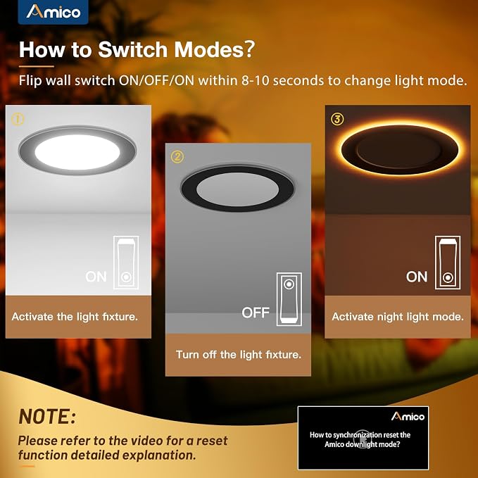 Amico 24 Pack Black Trim 6 Inch 5CCT LED Recessed Ceiling Light with Night Light, 2700K-5000K Selectable Ultra-Thin Recessed Lighting, 12W=110W, 1100LM, Dimmable Canless Wafer Downlight ETL&FCC