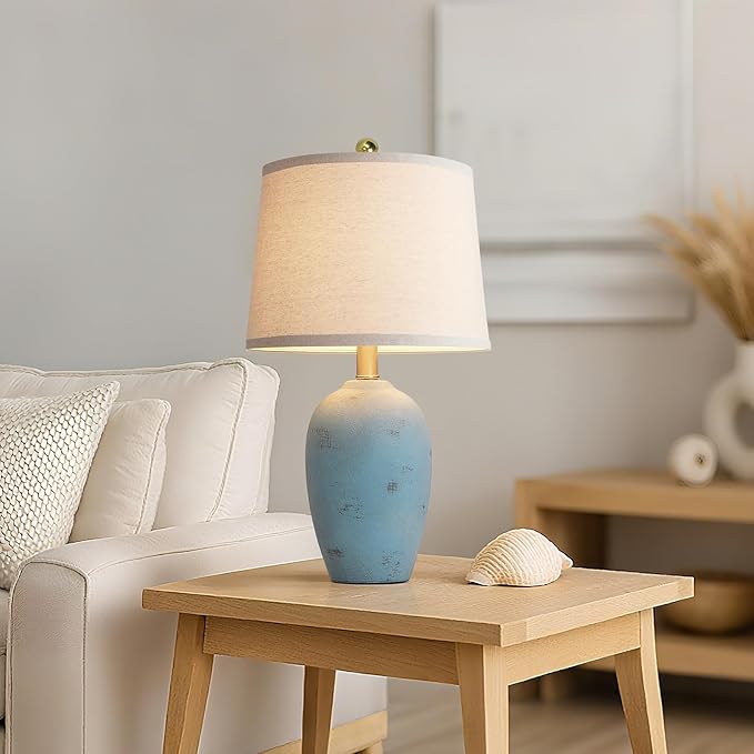 AIEAMPDO 21'' Set of 2 Coastal Small Ceramic Lamps for Bedroom, Traditional Nightstand Bedside Desk Table Lamp for Living Room Office Dorm, 2 Bulbs Included