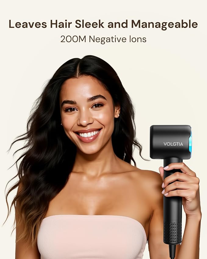 VOLGITA Hair Dryer with Diffuser for Curly Hair, Blow Dryer, 110000 RPM Professional High Speed Ionic Hairdryer for Frizz Control, Ultra-Fast Drying, 6.5 ft ALCI Cord, Low Noise, Magnetic Attachments