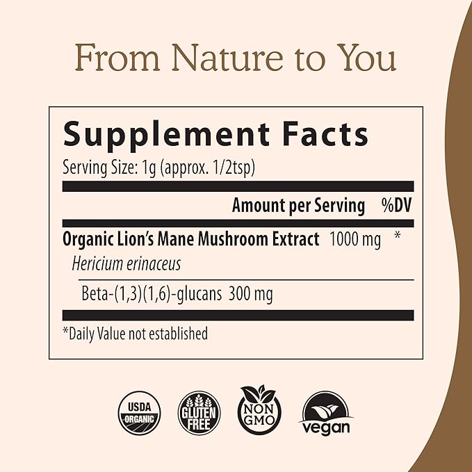 Poudre de supplément de Crinière de lion Real Mushrooms – Extrait biologique de Crinière de lion – Champignons fonctionnels avec bêta-glucanes vérifiés – Mélange fonctionnel – Sans OGM, végétalien avec 150 portions
