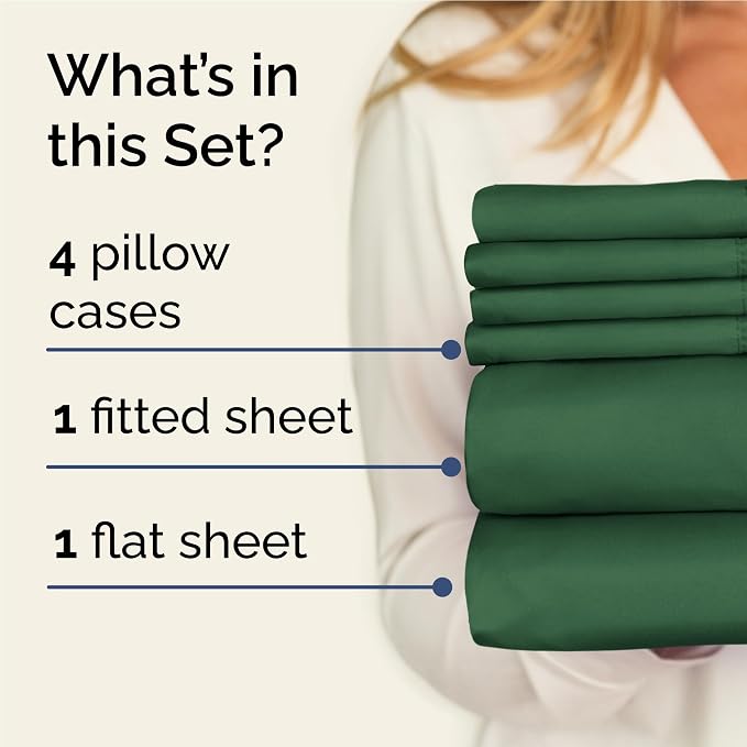 Full 6 Piece Sheet Set - Comfy Breathable & Cooling - Ultra Soft Hotel Luxury Bedding Set w/ 8-16 Inch Deep Pockets - 1 Flat & 1 Fitted Sheet & 4 Pillowcases - Cozy, Wrinkle Free & Easy Care - Emerald