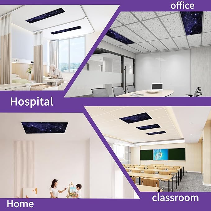 Torixqi 8 Pcs Fluorescent Light Covers for Ceiling Lights Classroom, Magnetic Light Filters, Fluorescent Light Diffuser Covers for Office, Hospitals, Home 4 x 2 Feet (starry sky)