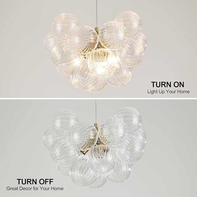 Surpars House Clear Bubble Ball Chandelier, Modern Glass Ceiling Light, 4 Lights Pendant Lighting Fixture for Bedroom,Livinng Room,Dining Room
