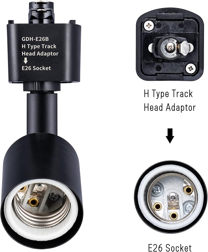 mirrea H Type Track Lighting Head to E26 Medium Screw Base Adapter Light Direction Adjustable Pack of 12 (Black)