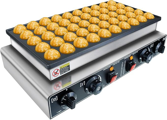 KOOTEN Mini Dutch Pancake Baker,50pcs Commercial Large Waffle Maker,Crepe Maker Electric,Electric Nonstick Round Waffle Machine with 2 Thermostats & 2 Timers Separate Control