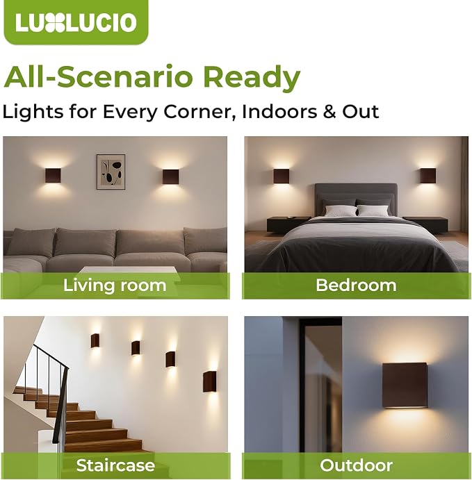 Indoor Outdoor Brown Up and Down Wall Sconce, 5%-100% Dimmable 18W, 5 Color Temperature Selectable (2700K-5000K), Modern Lighting for Living Room/Porch, CRI90+, 120V-277V, ETL FCC Certified