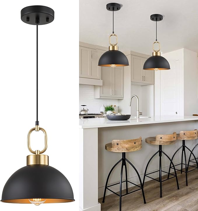 Farmhouse Pendant Lights Kitchen Island,10.2 Inch Single Dome Pendant Lighting, Adjustable Height Modern Island Lights for Kitchen, Industrial Ceiling Hanging Light for Dining Living Room Over Sink