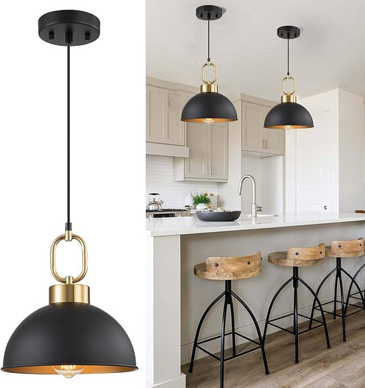Farmhouse Pendant Lights Kitchen Island,10.2 Inch Single Dome Pendant Lighting, Adjustable Height Modern Island Lights for Kitchen, Industrial Ceiling Hanging Light for Dining Living Room Over Sink
