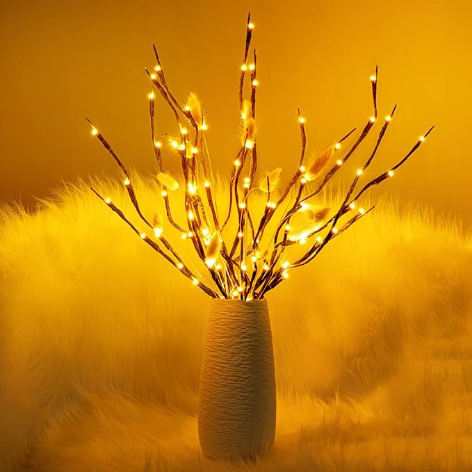 3PK 60" Led Branch Lights, Twig Lights, Lighted Branch for Vase, Willow Branches with USB Plug for Halloween Thanksgiving Day and Christmas,Warm White