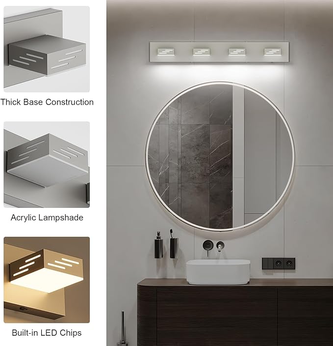 Joosenhouse 4-Light Brushed Nickel Vanity Light for Bathroom, 29.92-Inch 5CCT Dimmable LED Vanity Lighting Fixture, 32W Modern Makeup Light with Adjustable Brightness