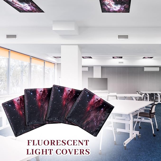 Hortsun 12 Pcs Fluorescent Light Covers Bulk, 4 x 2 ft Magnetic Fluorescent Drop Ceiling Lighting Covers Light Filter Shade for Home, Office, Hospital, School Classroom Decoration(Star and Cloud)
