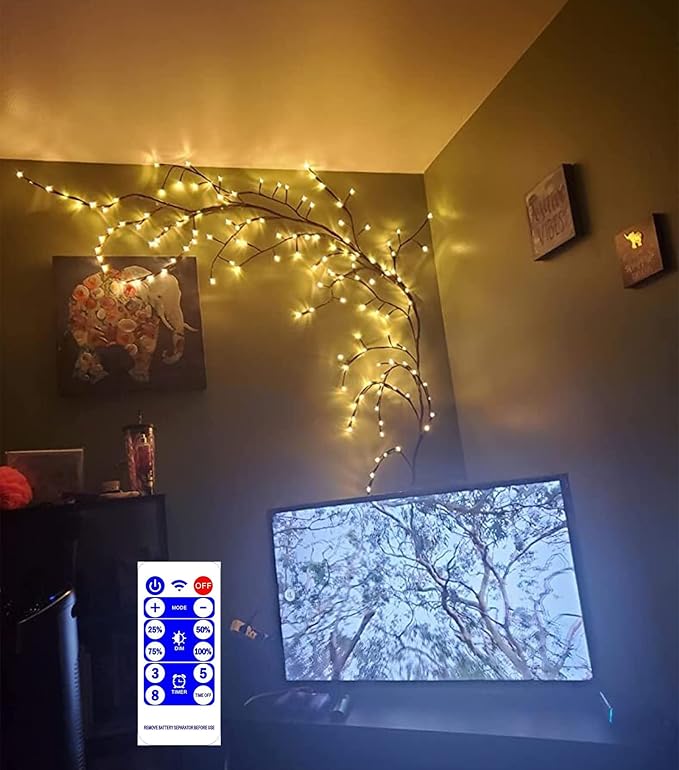 LKGOOD Vines for Home Decor with Remote Control On/Off Timmer Dim,7.5Ft Christmas Decorations Artificial Tree Branches with 144 LEDs Enchanted Willow Vine for Indoor Walls Bedroom Décor(1PCS)