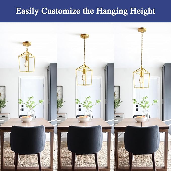 Sheetea 2-Pack Gold Pendant Lights Kitchen Island, Modern Mid Century Light Fixtures Hanging Lamp for Kitchen, Farmhouse Kitchen Pendant Lighting Over Island, Metal Cage Design