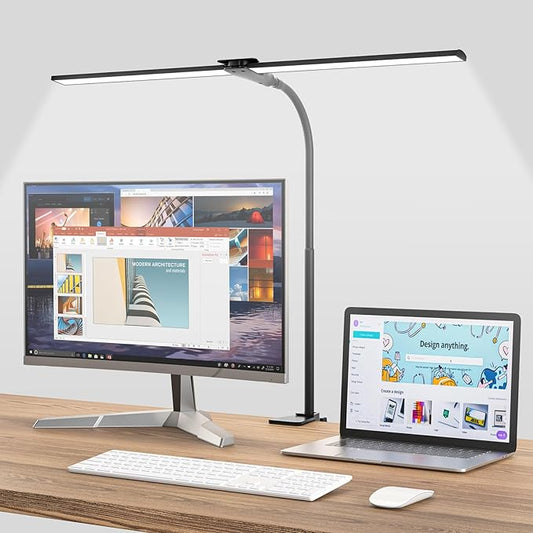 Hensam Desk Lamps for Home Office, Eye-Caring Architect LED Desk Light with Adjustable Brightness, Dual Monitors Task Lighting with Clamp, for Workbench, Study, Drafting, 1400 lm