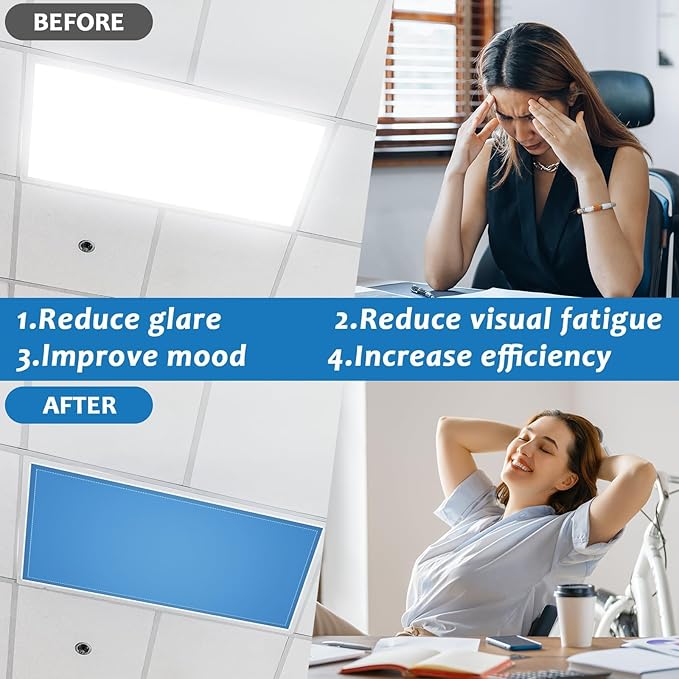 QOUBAI 6PCS Fluorescent Light Covers, 4x2 Feet Magnetic Light Cover Fluorescent Lights Shade Panel Positive Inspirational Ceiling Lights Filters for Office Classroom Home Drop Ceiling Blue