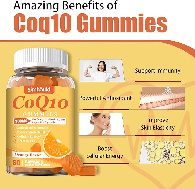 3 Packs CoQ10 500MG Gummies - Plus Omega-3, Magnesium, Vitamin B3 & Zinc - 3X Better Absorption Coenzyme Q10 Supplements for Heart Health, Cellular Energy & Antioxidant, Non-GMO 180 Counts