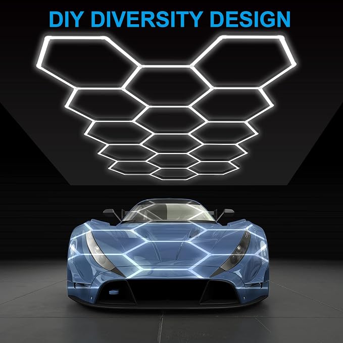 LZHOME LED Hexagon Garage Lights: 15900LM Super Bright 3 Hexagon LED Lights Car Detailing Hexagonal Light for Garage Workshop Warehouse Basement Gym