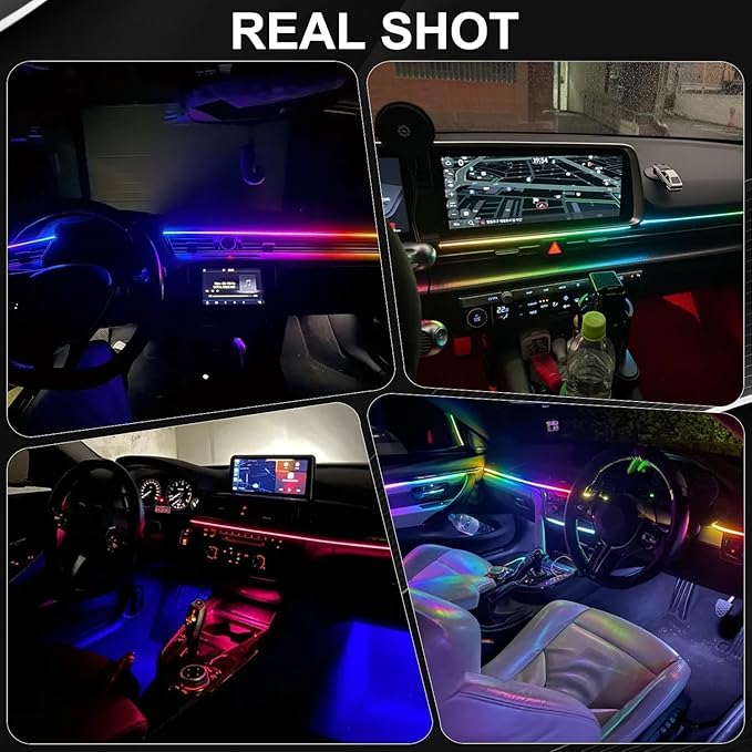 Interior Car LED Strip Lights,Acrylic LED Lights for Car with Dynamic Dreamcolor Chasing,175 inches 6 in 1 RGB Neon Strip Fiber Optic Ambient Lighting Kits with Remote APP, for Inside car Decorations