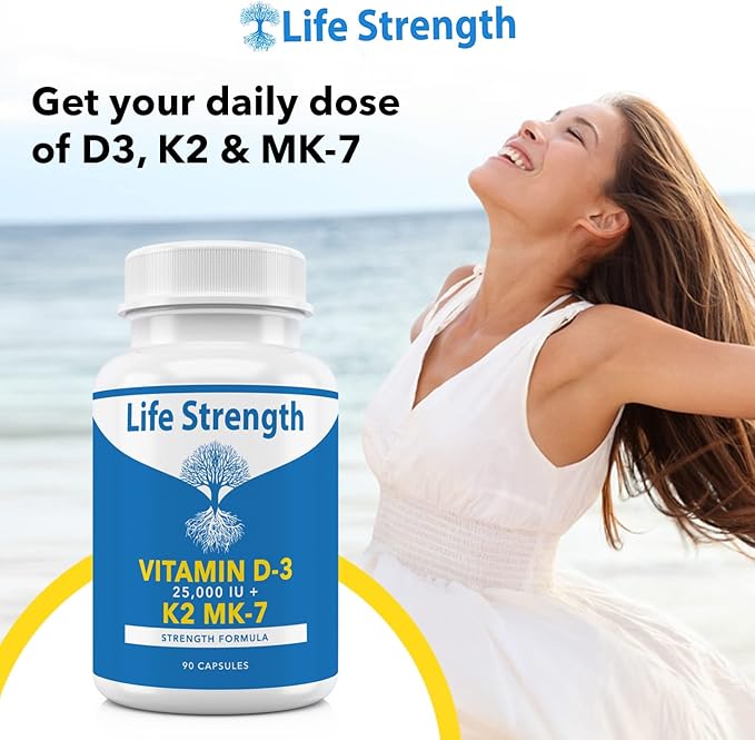Supplément de vitamine K2 (MK7) + D3 25 000 UI - Extra Fort, Sans OGM, Facile à Avaler, Sans Additifs - Soutient la Santé Immunitaire et Osseuse