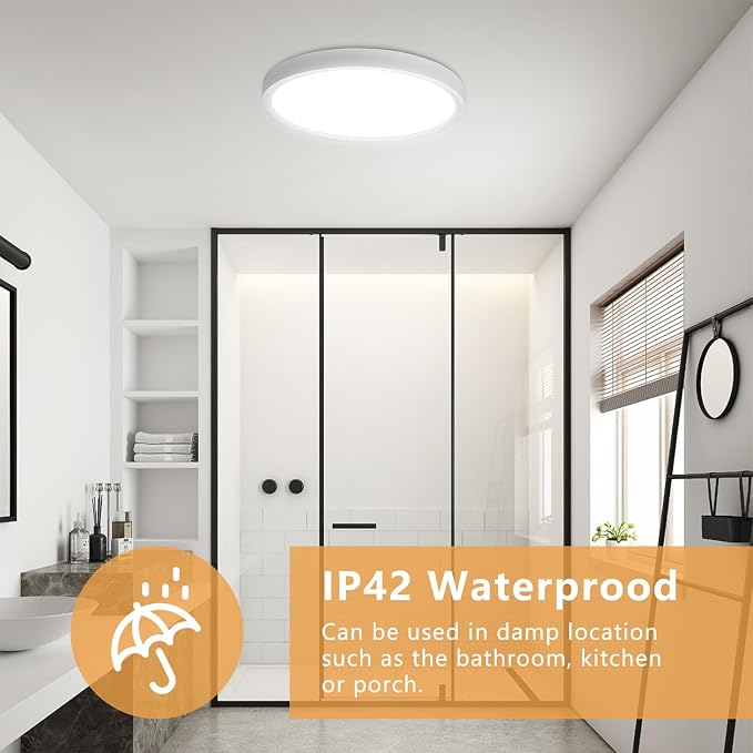 6PK 12 Inch LED Flush Mount Ceiling Light, 24W, 2520LM, 3000K/4000K/6000K CCT Selectable Super Slim LED Ceiling Light, Close to Ceiling Round Flat Panel Light for Hallway, Bedroom,Kitchen ect
