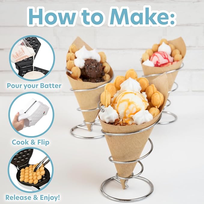 CucinaPro Bubble Waffle Maker, Electric Nonstick Hong Kong Egg Iron Griddle | Ready Indicator Light, Ready in under 5 Mins w Recipe Guide- Homemade DIY Ice Cream Cones- Special Breakfast or Dessert Gift