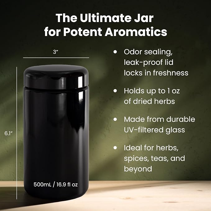 Infinity Jars, Ultraviolet Glass Jar 500 ML (17 fl oz) Pack 10 Smell Proof, Antistatic, Light Blocking Container for Herbs, Coffee, Tea & Spices Durable, Travel-Friendly Storage