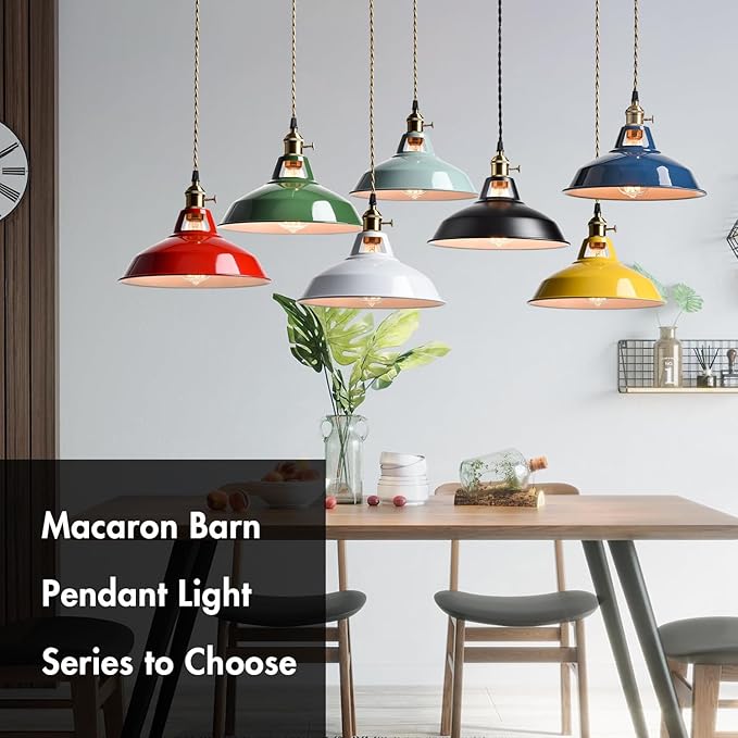 CLAXY Kitchen Pendant Light Blue Metal Barn Shade Modern Dimmable Pendant Lighting-Adjustable Hanging Light Fixture 10.63" for Kitchen Dining Foyer Loft Bar Coffee Restaurant