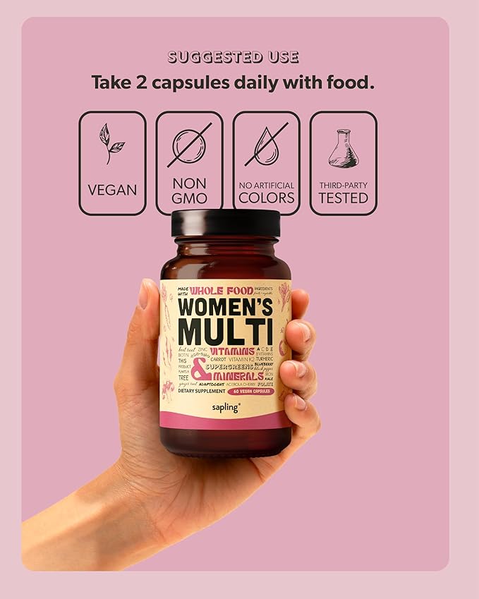 女性用マルチビタミン - 毎日飲める女性用マルチビタミン - ホールフード原料、メチル化B群、ビタミンB12、葉酸、A、C、D3、E、K2、オーガニックフルーツ＆野菜配合 - ヴィーガン、非遺伝子組み換え - 60粒