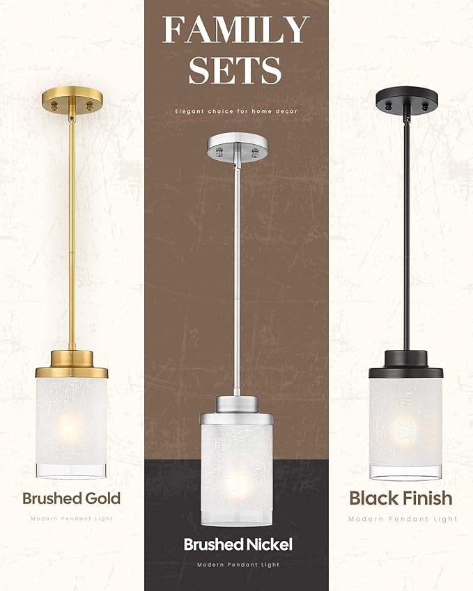 TENGXIN Modern Pendant Light for Kitchen Island, 6 Inch Brushed Nickel Hanging Ceiling Light Fixture,Farmhouse Pendant Lighting for Dining Room Bedroom Bar Office 2Pack,TXPLBN01-2PK-L