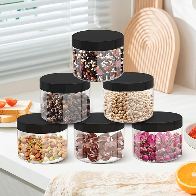 50 Pcs 10 Oz Plastic Jars with Lids Containers Storage Airtight Wide Mouth Food Jar Clear Cylinder Container for Grocery Kitchen Dry Food Butter Honey
