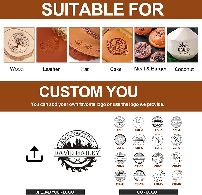 Terwex Custom Electric Branding Iron For Wood, Black Temperature-Controlled Wood Branding Iron Personalized Metal Stamp, Logo Branding Irons Letter Stamp for Leather Food, Woodworking Tools DIY Gifts