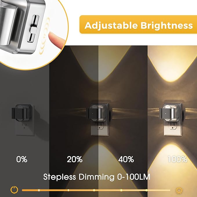 L LOHAS LED Night Light Projector, Night Lights Plug into Wall, Dusk to Dawn Sensor, Silver Swivel Nightlight for Kids, Soft White Ambient Lighting for Bathroom, Gaming Room,2 Pack