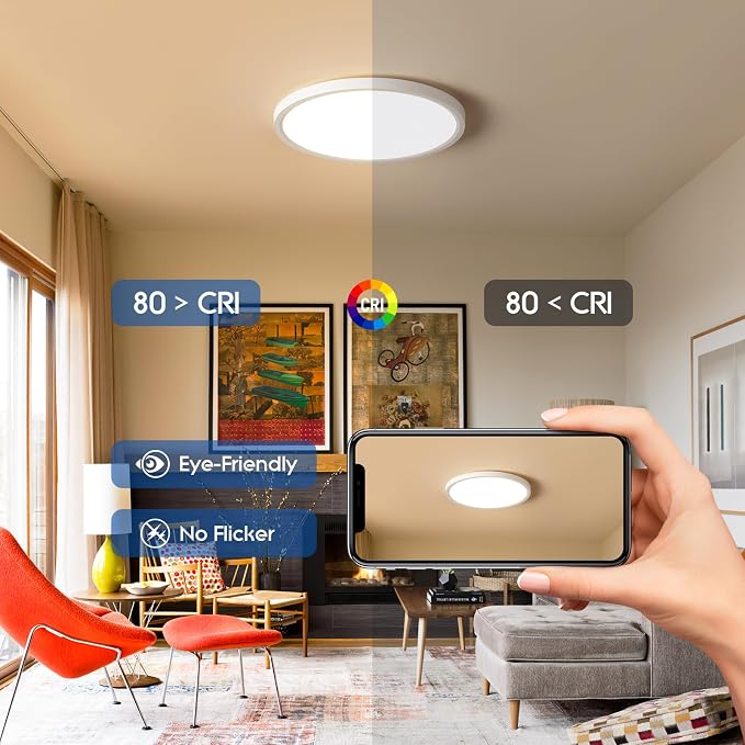 12 Inch Slim Dimmable LED Flush Mount Ceiling Light Fixtures, 24W 2640LM 3000K/4000K/5000K, Hardwired Led Lights for Bedroom Hallway Laundry Room Rental Units, 240W Equiv., White