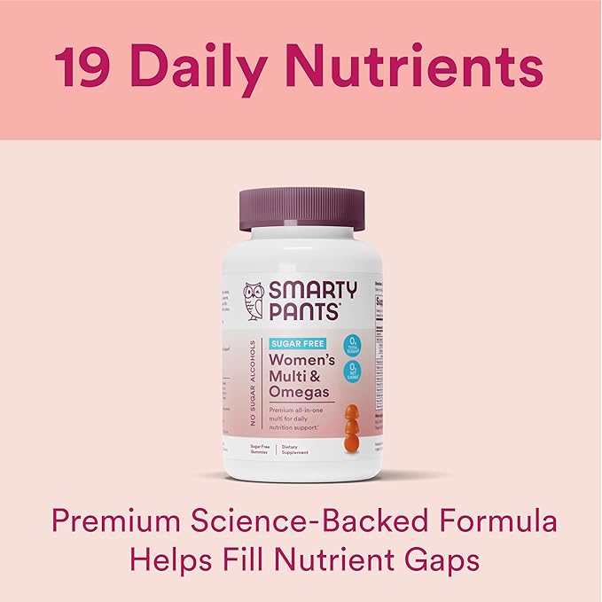 SmartyPants Complément alimentaire Gélules multivitaminées pour femme, sans sucre : biotine, méthylfolate, oméga 3 (ALA), vitamine D3, C, vitamine B12, B6, A, K et zinc, inositol, sans gluten, 60 gommes (approvisionnement de 20 jours)