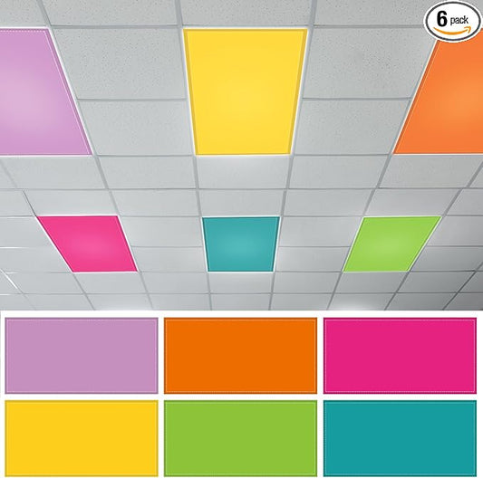 QOUBAI 6PCS Fluorescent Light Covers, 4x2 Feet Magnetic Light Cover Fluorescent Lights Shade Panel Positive Inspirational Ceiling Lights Filters for Office Classroom Home Drop Ceiling Bright Color