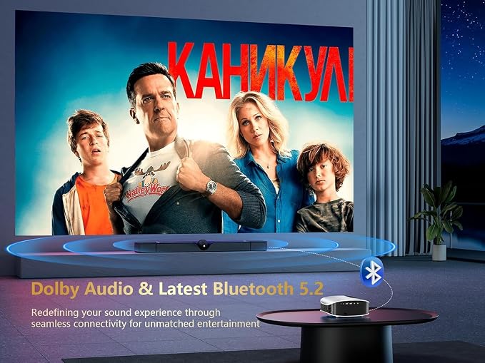 GOODEE Smart Projector Native 1080P 4K Support, WiFi Bluetooth Projector with Built-in Apps, Dolby Audio, 400" Portable Home Theater Outdoor Movie Projector for Gaming