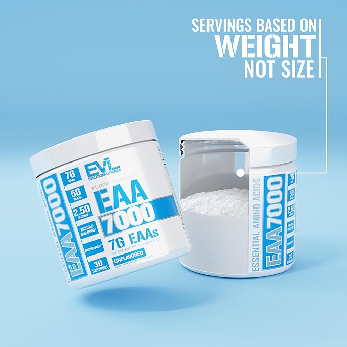 Evlution EAAs Amino Acids Powder - EAA Essential Amino Acids Pre & Post Workout Powder for Muscle Building Endurance and Recovery Support with 7g per Serving Plus 5g BCAAs (Unflavored, 30 Servings)